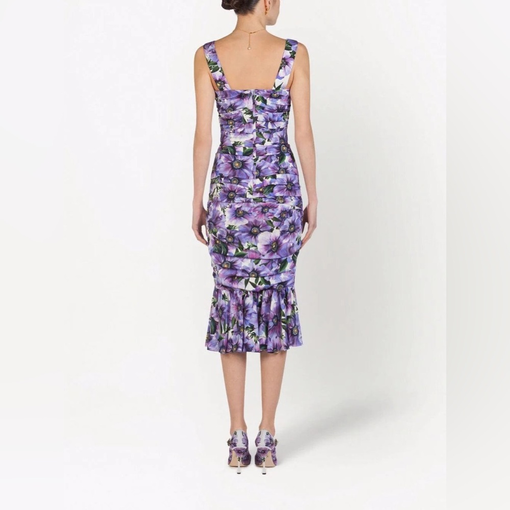 DOLCE & GABBANA PURPLE FLORAL PRINT SILK PENCIL DRESS- SIZE 42 (US 6) - Picture 3 of 14